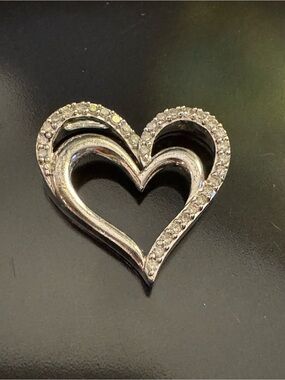Sterling Silver Open Heart Pendant 925 SUN Diamond-Tested Accent Stones